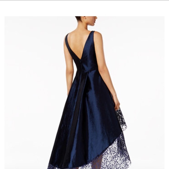 Black Betsy Adam Lace Trim High Low Gown - Picture 2 of 8